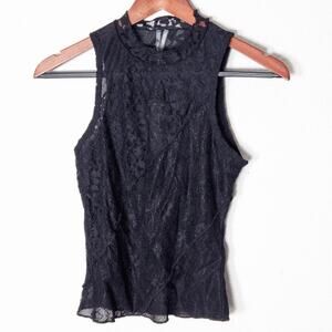 By Anthropologie Sleeveless Lace Top Black Size XXS Dark Academia